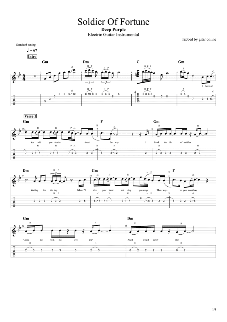 Soldier Of Fortune Deep Purple (guitar Instrumental) (lyrics)#1